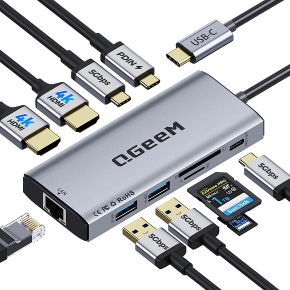 Docking USB-C QGeeM KCH101 10 en 1 Dual 4K 60 Hz 100 W PD
