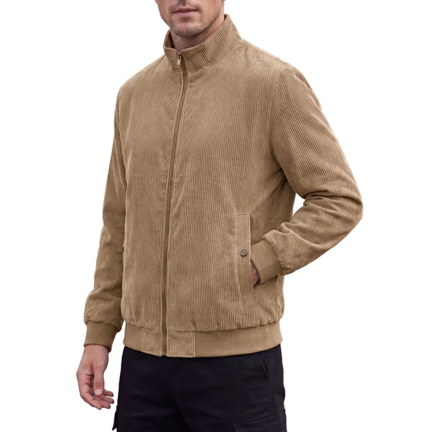 Chaqueta Bomber de Pana para Hombre INSPIRE CHIC con Forro y Cremallera Trucker Shacket Abrigo de Invierno M Marrón