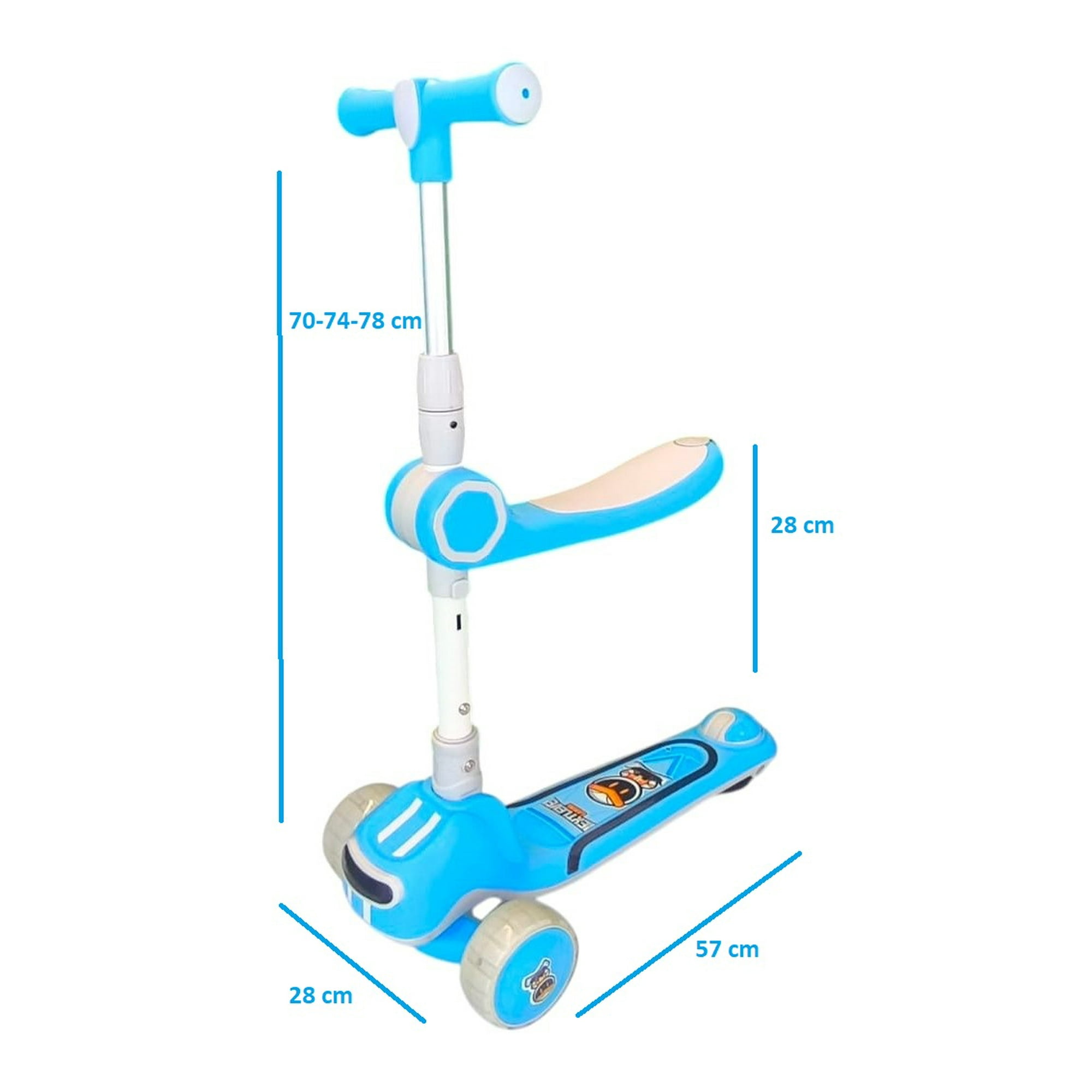 Vipnetwork - Monopatin Scooter Plegable Infantil 2 En 1 Luces Led Celeste