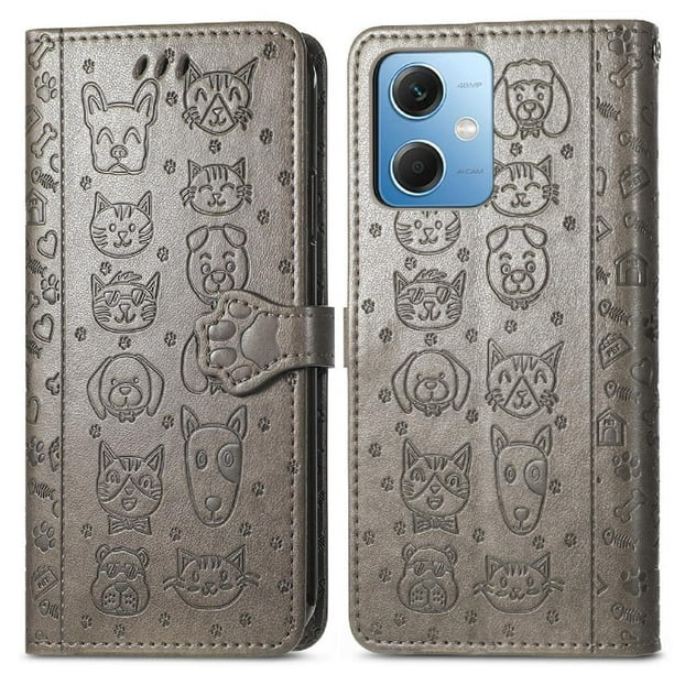 Funda Cartera FOXDOCK para XIAOMI Redmi Note 12 5G , Flip PU con Relieve de Gatos y Perros, Tarjetero y Soporte