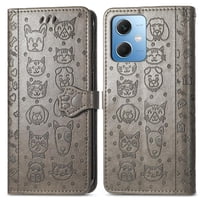 Funda Cartera Foxdock Para Xiaomi Redmi Note 12 5G , Flip Pu Con Relieve De Gatos Y Perros, Tarjetero Y Soporte