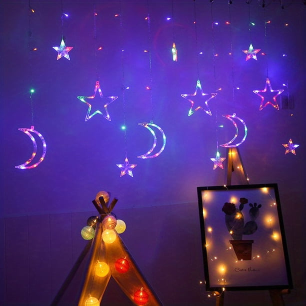 1pc LED Fairy String Curtain Window Lights Twinkle Star And Moon Light USB Home Wedding Festival Birthday Party Decor, Romantic Decoration For Indoor Outdoor, 137.8inch/11.48ft