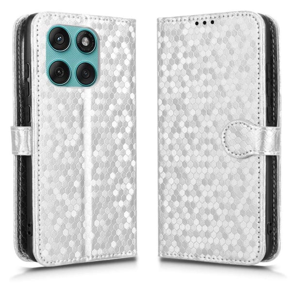 Funda Cartera Lunares Motorola Edge 60 Fusion con Tarjetero, Correa y Soporte Plata