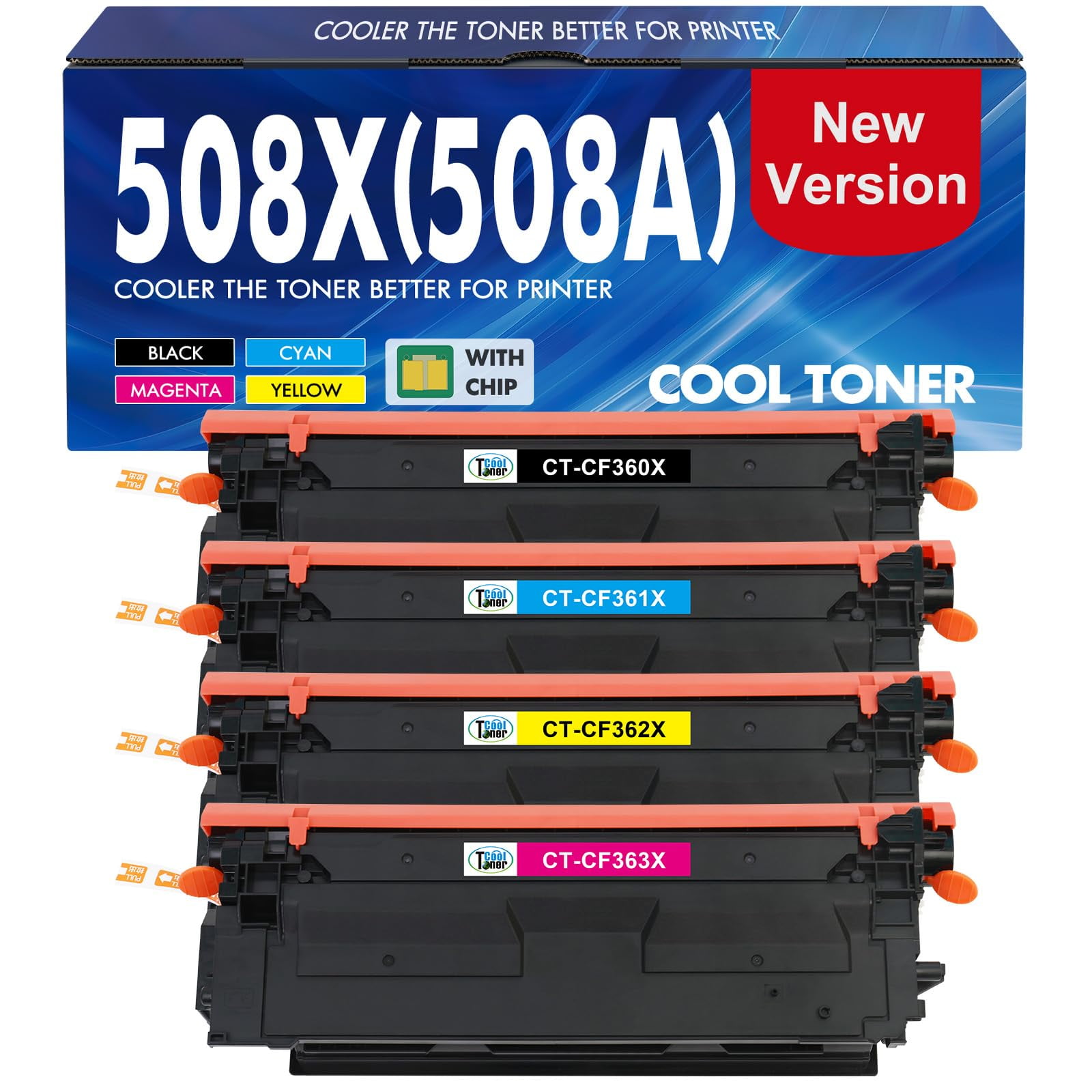 Set De Cartuchos De Tóner Cool Toner 508x 508a De Alto Rendimiento, Paquete De 4