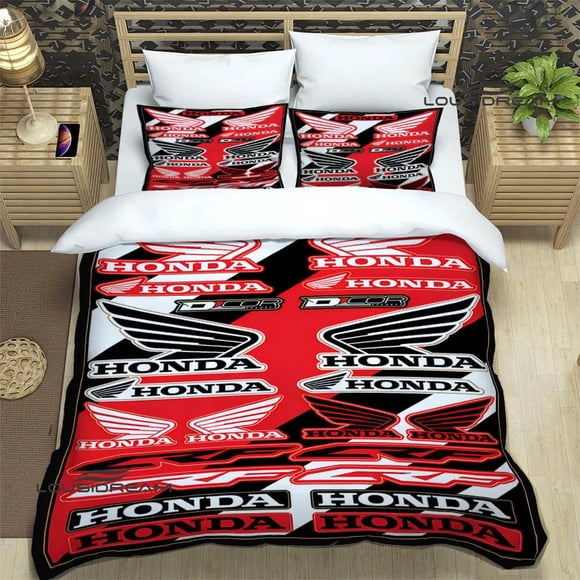 HRC-HONDA Motorcycle Logo Bedding Set,Duvet Cover Bed Set Quilt Cover Pillowcase, Boys Girls Adults Bed Sheets