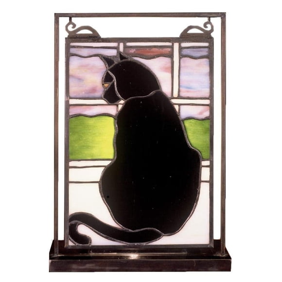 Lámpara de sobremesa Meyda Tiffany Black Cat Stained Glass 60W