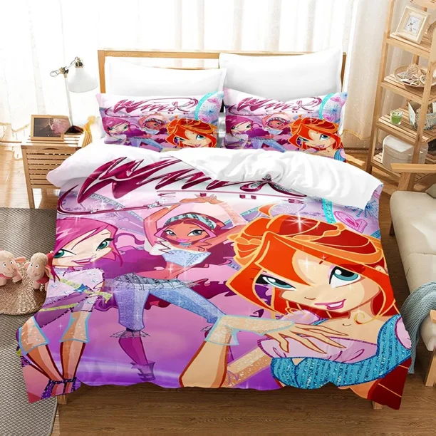 Winx Pink Girl Duvet Case Pillowcase 3PCS Bedding Set Duvet Comfortable Breathable Sheet Single Luxury Birthday Gift Bed Sheets