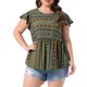 thumbnail image 1 of Agnes Orinda Talla Grande Blusa para Mujeres Escuela Universidad Bohemio Floral Impreso Cuello Redondo Mangas con Volantes Camisas 2X Verde Oscuro, 1 of 6