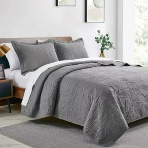 Importclick - Cubrecama Quilt Reversible Queen 228X228 Cm Más Fundas Almohada Gris