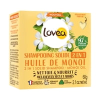 Lovea - Shampoo Solido 2 En 1 Monoi Cabello Seco Y Dañado 60Gr