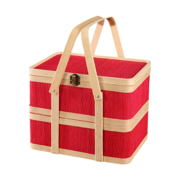 Cesta Tejida De Bambú Cesta De Picnic Portátil Hecha A Mano Para Pastel Bocadillos De Pastel De Luna 27 Cm X 20 Cm X 22 Cm