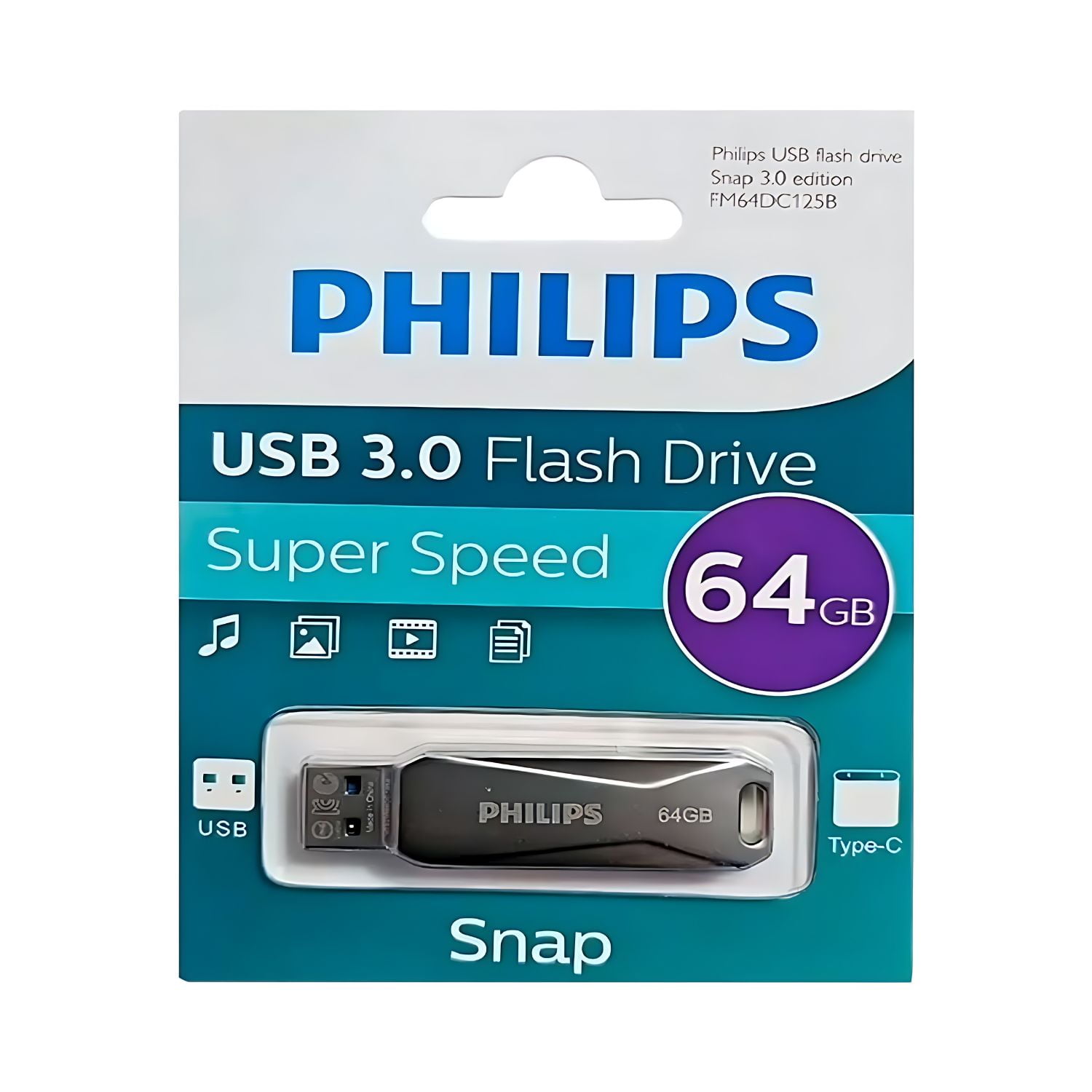 Pendrive Philips Snap 64gb Usb 3.0 Y Tipo C Fm64dc125b - Ps