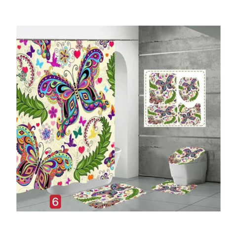 Genérico - Cortina De Ducha Con Set De Alfombra Tapete