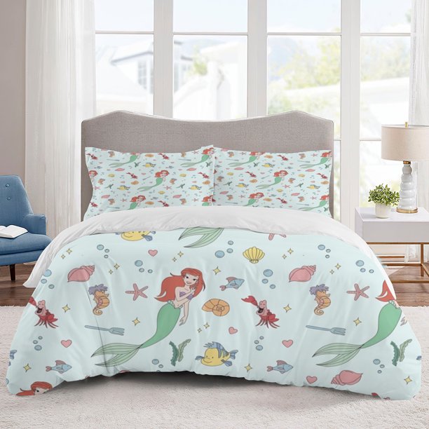 Ariel Bedding Sets Cartoon Duvet Cover Lightweight 3 Piece Bet Sets for Kids Boys Girls (1 Duvet Cover and 2 Pillowcases) Bed Sheets