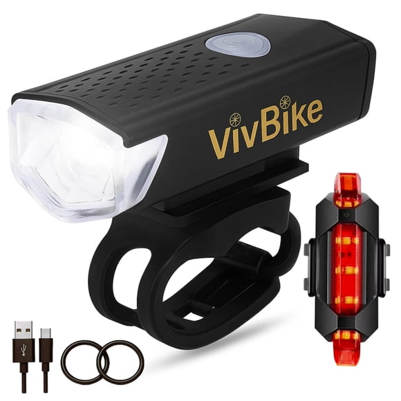 Set de Luces Recargables para Bicicleta VivBike para Uso Diario, Luz LED Delantera y Trasera, Mini Recargable USB, Impermeable IPX4, Montaje Fácil | Marca HerTime2