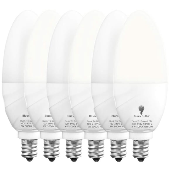 Bombilla LED Bluex Dusk to Dawn, 6 W, base E12, 5000 K, paquete de 6 unidades, azul