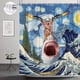 thumbnail image 1 of 1pc Waterproof Fabric Shower Curtain, Funny Cat Riding Shark Cute Kitten Starry Painting Bathroom Home Decor With Hooks, Bathroom Partition, Room Decor, Blue, 71"W X 71"H/180x180cm, 1 of 4