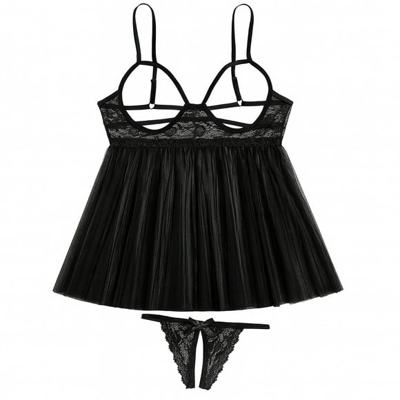 Lenceria Vestido Senos Libres Tanga Entrepierna Abierta Sexy