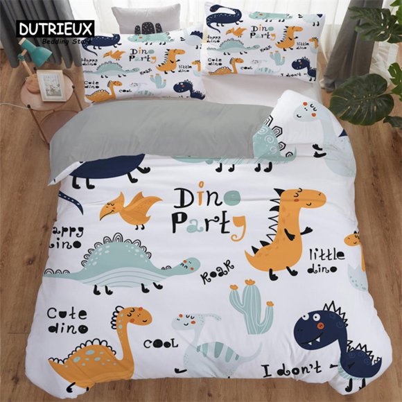 x618 Bed SheetsCartoon Dinosaur Toddler Bedding Set Cartoon Animals Duvet Cover Microfiber Quilt Cover With Pillowcases For Kids Boys Girl Teen 3-Piece Bedding Set (1 Duvet Cover + 2 Pillow Shams) nj6
