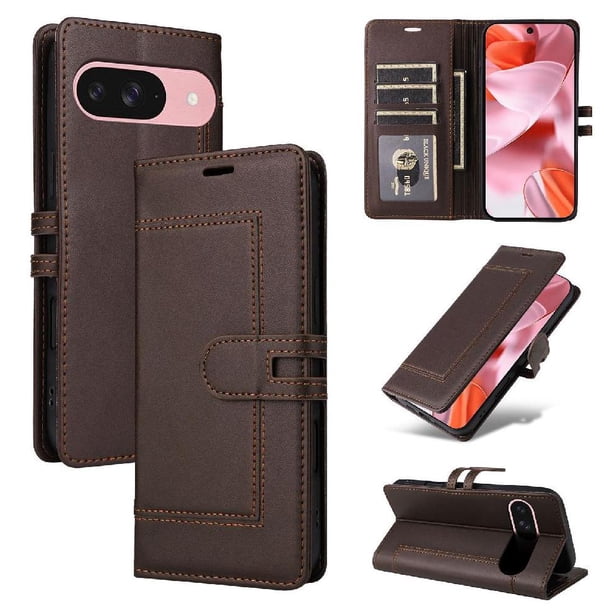 Premium Wallet Case for Google Pixel 9/9 Pro with Card Slots & Kickstand, Flip Cover Brown