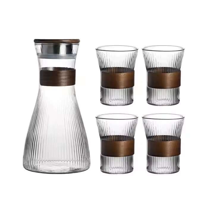 Oem - Set De Jarra Y 4 Vasos De Vidrio Elegante Hogar