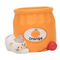 Magideal - Moderna Para Flores, Regalo, Decoraciones De Animales, Soporte Decorativo Para Brochas De Maquillaje, Jarrón De Adorno Para Escritorio, Oficina Naranja