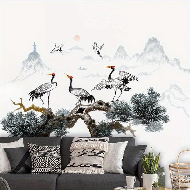1pc, Chinese Crane Wall Sticker - Elegant Room Decor for Home and Scene Decoration