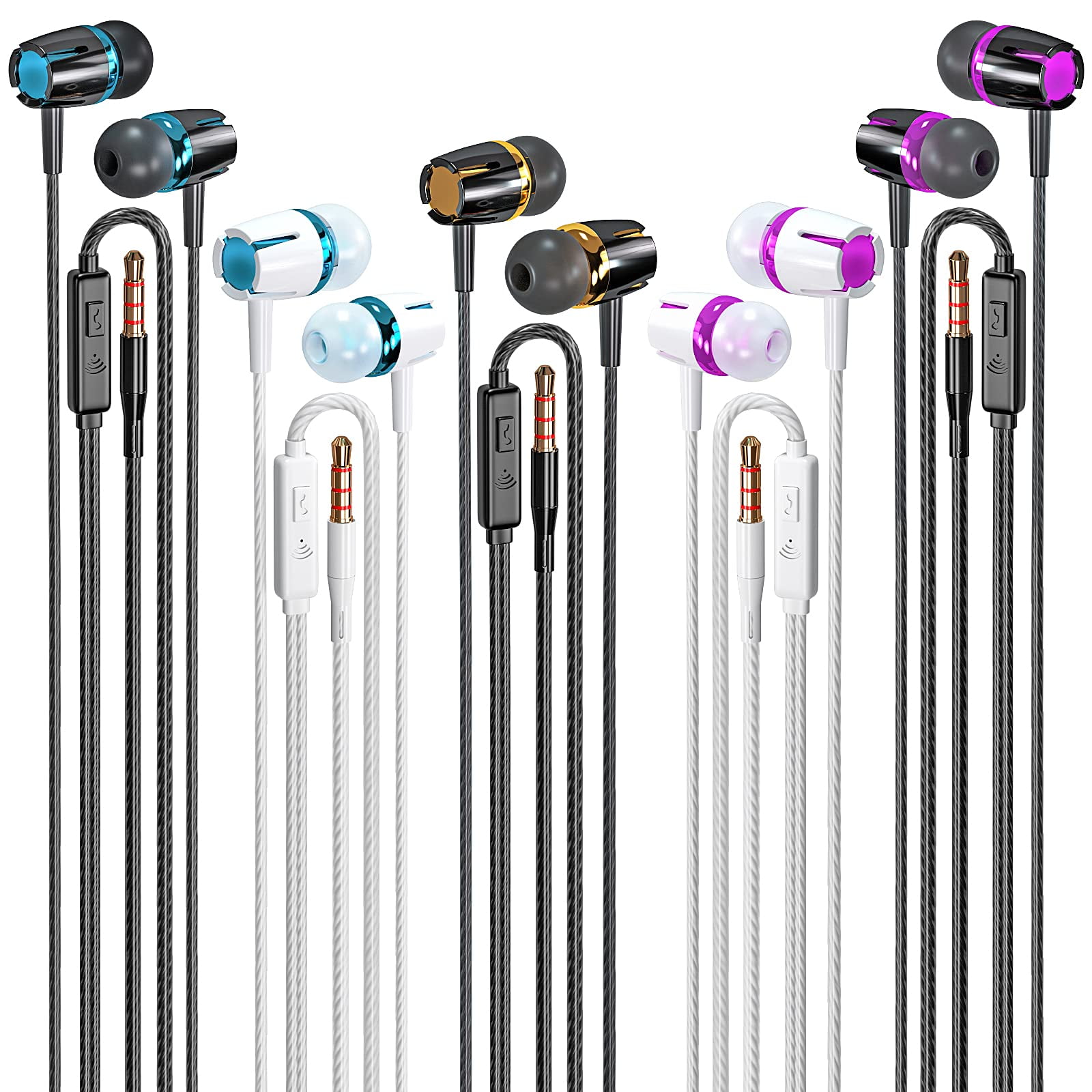 Paquete De 5 Auriculares Con Cable Rayleigh Con Micrófono Para Dispositivos De 3,5 Mm