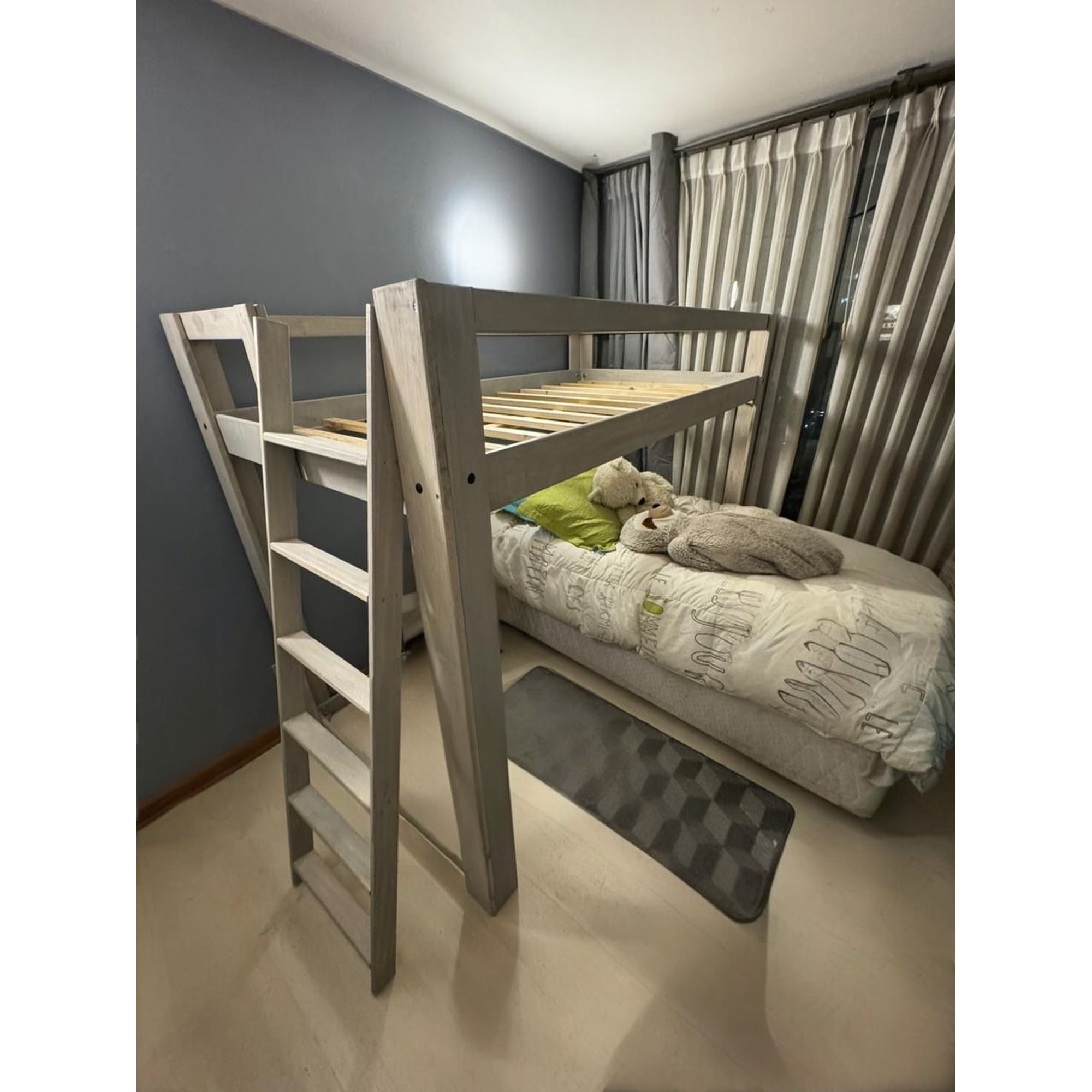 Myr - Cama Alta Con Escalera Desmontable Plaza Y Media (long)