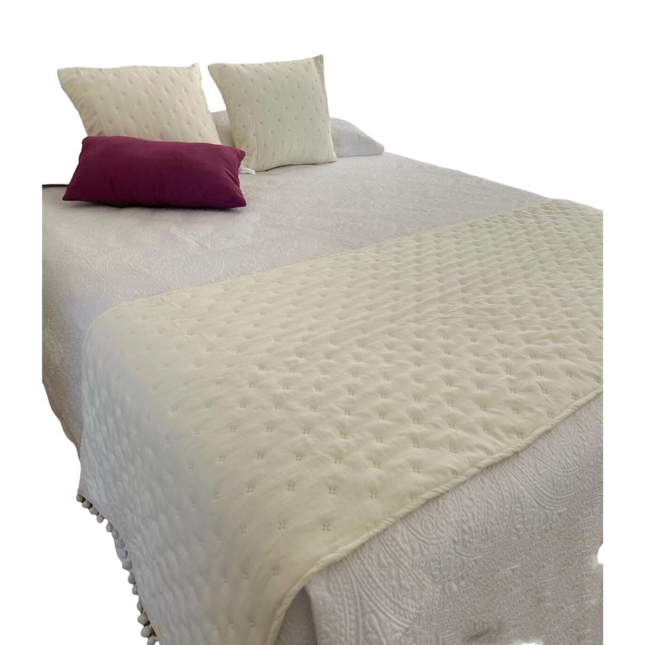 Todo Hogar Santiago De Chile - Set De Piecera Algodon Con Pom-pom + 2 Fundas 45x45 Beige