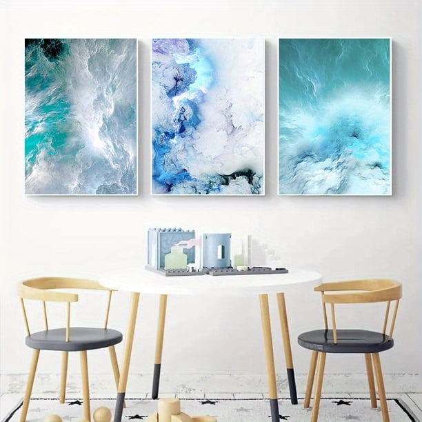 3pcs Frameless Seascape & Cloud Canvas Wall Art - Perfect for Bedroom & Living Room Decor!