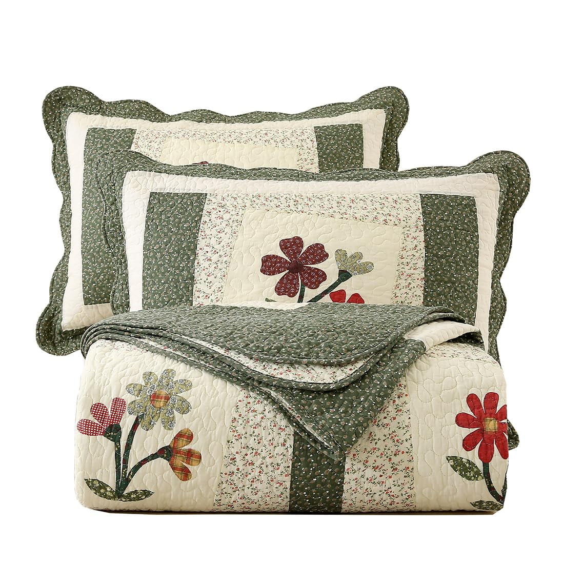 Juego De Colchas Acolchadas Vctops Farmhouse Green 100% Algodón Queen