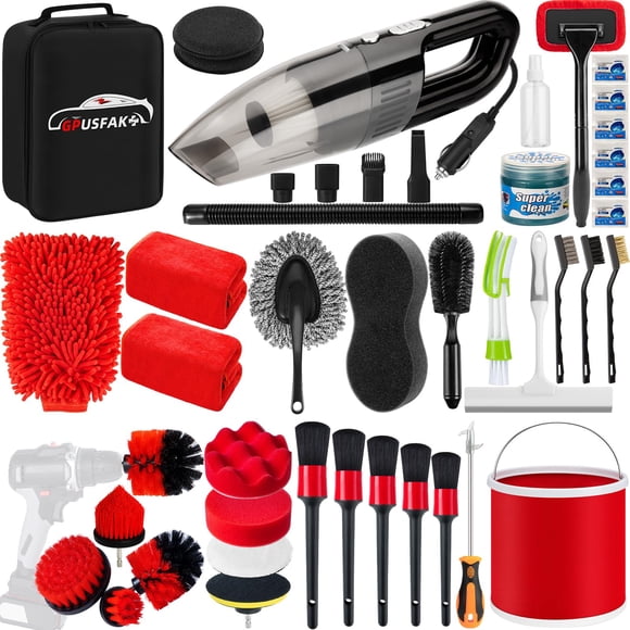 Kit de limpieza para lavado de coche GPUSFAK 44 piezas con aspiradora y cepillos