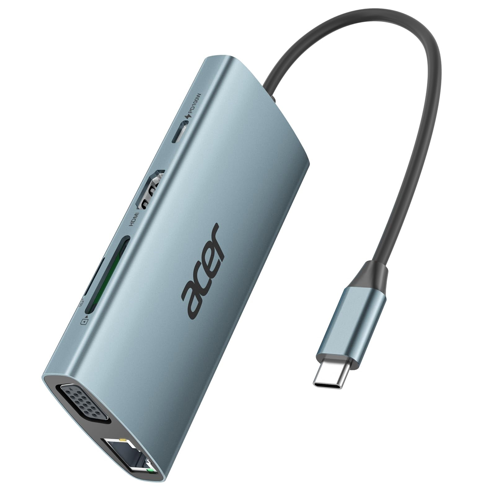Hub Usb C Acer 9 En 1 Con Hdmi De 4 K, Usb-a 3.1, Carga Pd De 100 W
