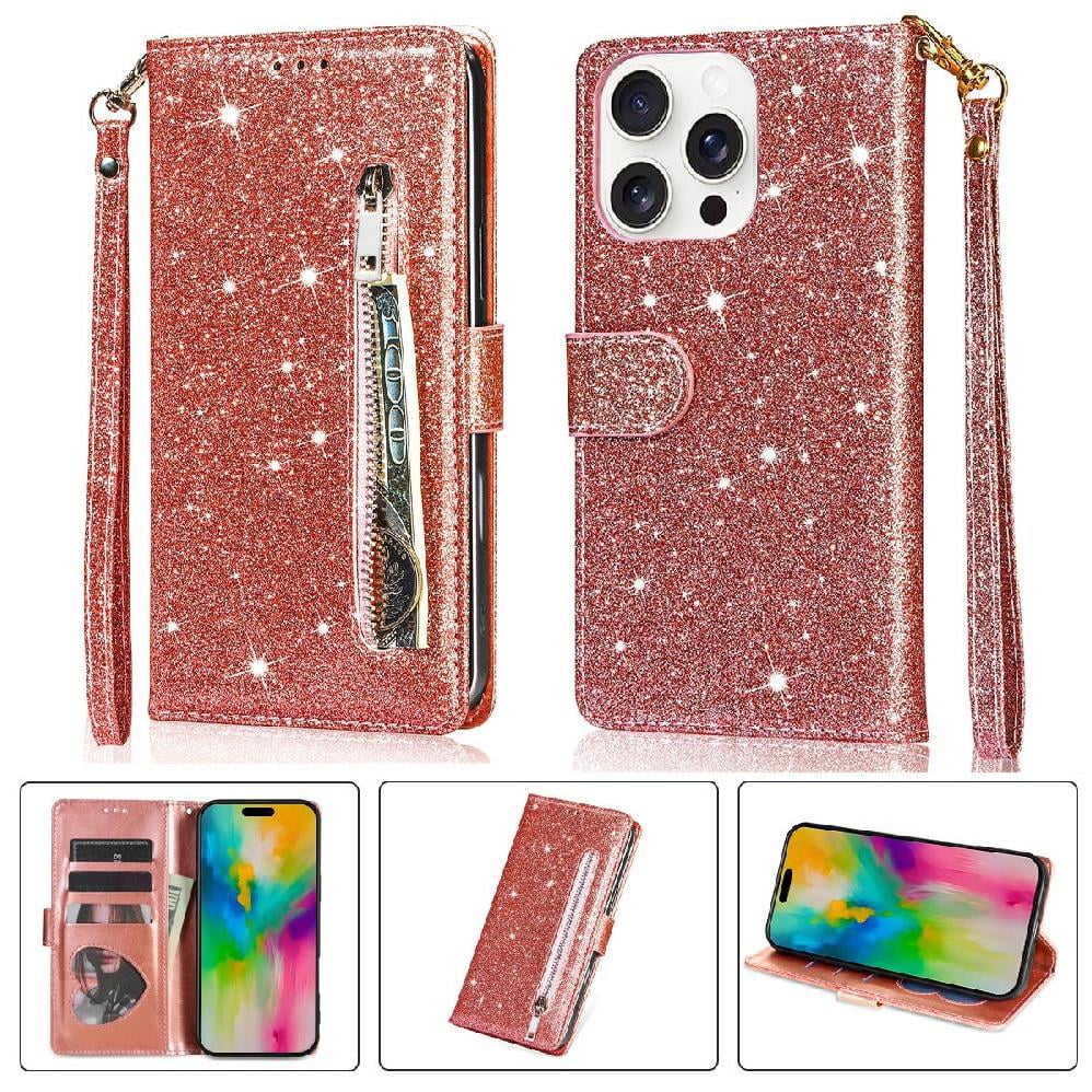 Funda Para Foxdock Elegante Funda Iphone 16 Pro Glitter Con Cremallera-ideal Para El Uso Diario