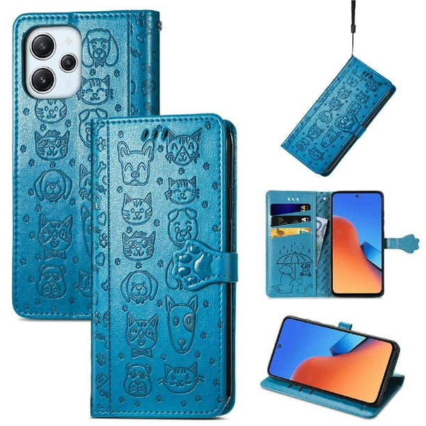 Funda Cartera FOXDOCK para XIAOMI Redmi 12 , Flip PU con Relieve de Gatos y Perros, Tarjetero y Soporte