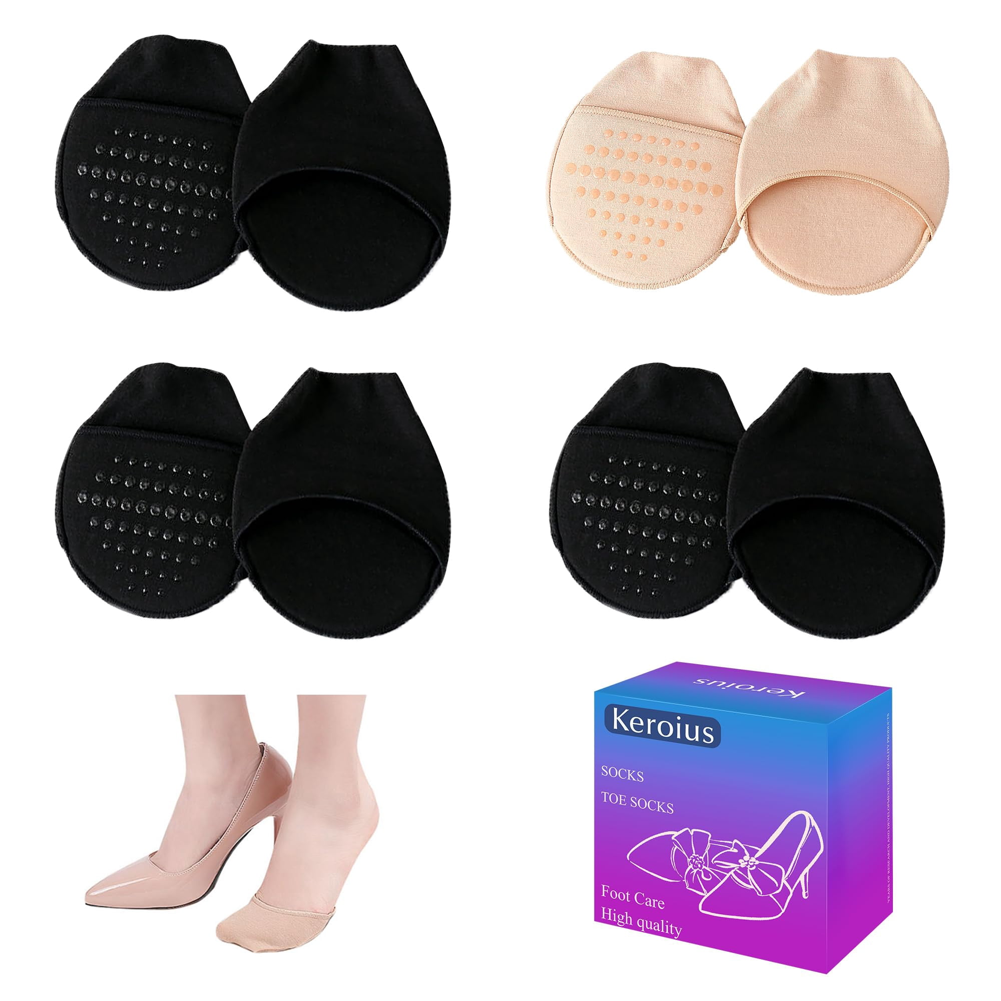 Calcetines Keroius Para Mujer Con Puntera En La Parte Superior (1 Beige Y 3 Negros)