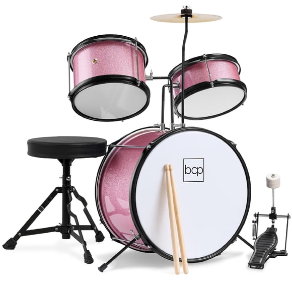 Batería Best Choice Products para niños y jóvenes con taburete rosa