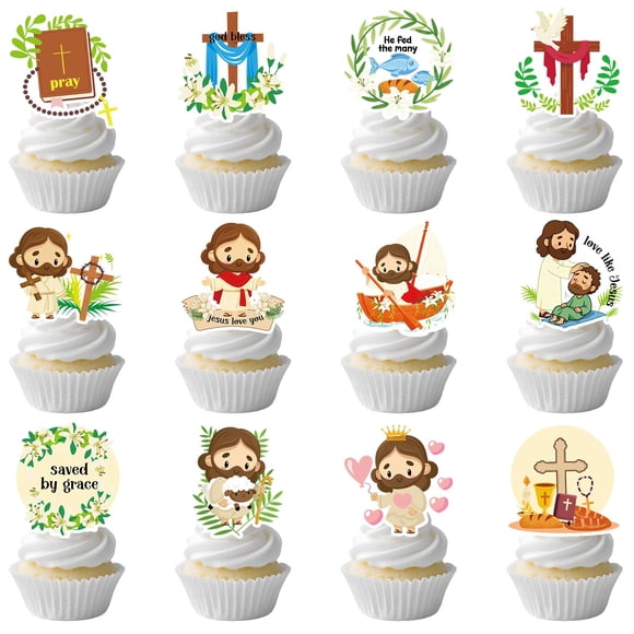 Topers para cupcakes Musaeva Jesús para fiesta de cumpleaños, 36 piezas