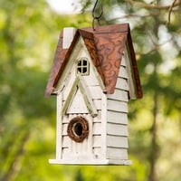 Birdhouse Glitzhome Gh90086, Colgante De Madera Envejecida, Color Blanco