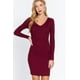 thumbnail image 1 of Saronite Vestido Corto Básico Ajustado de Punto Acanalado con Cuello en V y Manga Larga, Color Vino (para Mujer), 1 of 4