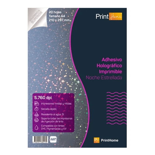 Genérico - Papel Holográfico Adhesivo Imprimible A4x20hj Noche De Estre Negro
