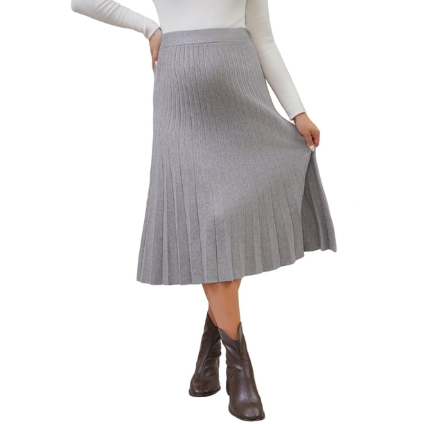 INSPIRE CHIC Falda de Suéter de Maternidad para Mujeres Sobre el Vientre Falda Plisada de Embarazo Midi Gris Medio