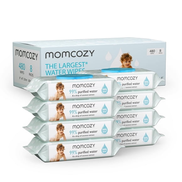 Toallitas húmedas Momcozy para bebés, extra grandes, 99% de agua 480
