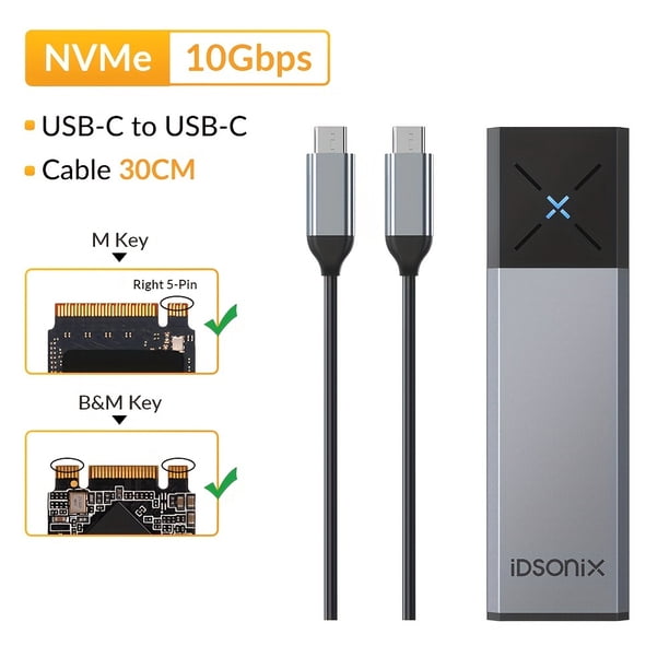 IDsonix NVMe SSD Enclosure M.2 SATA NVMe Dual Protocol Enclosure External SSD Case Type C Hard Drive Case Support M And M&B Key