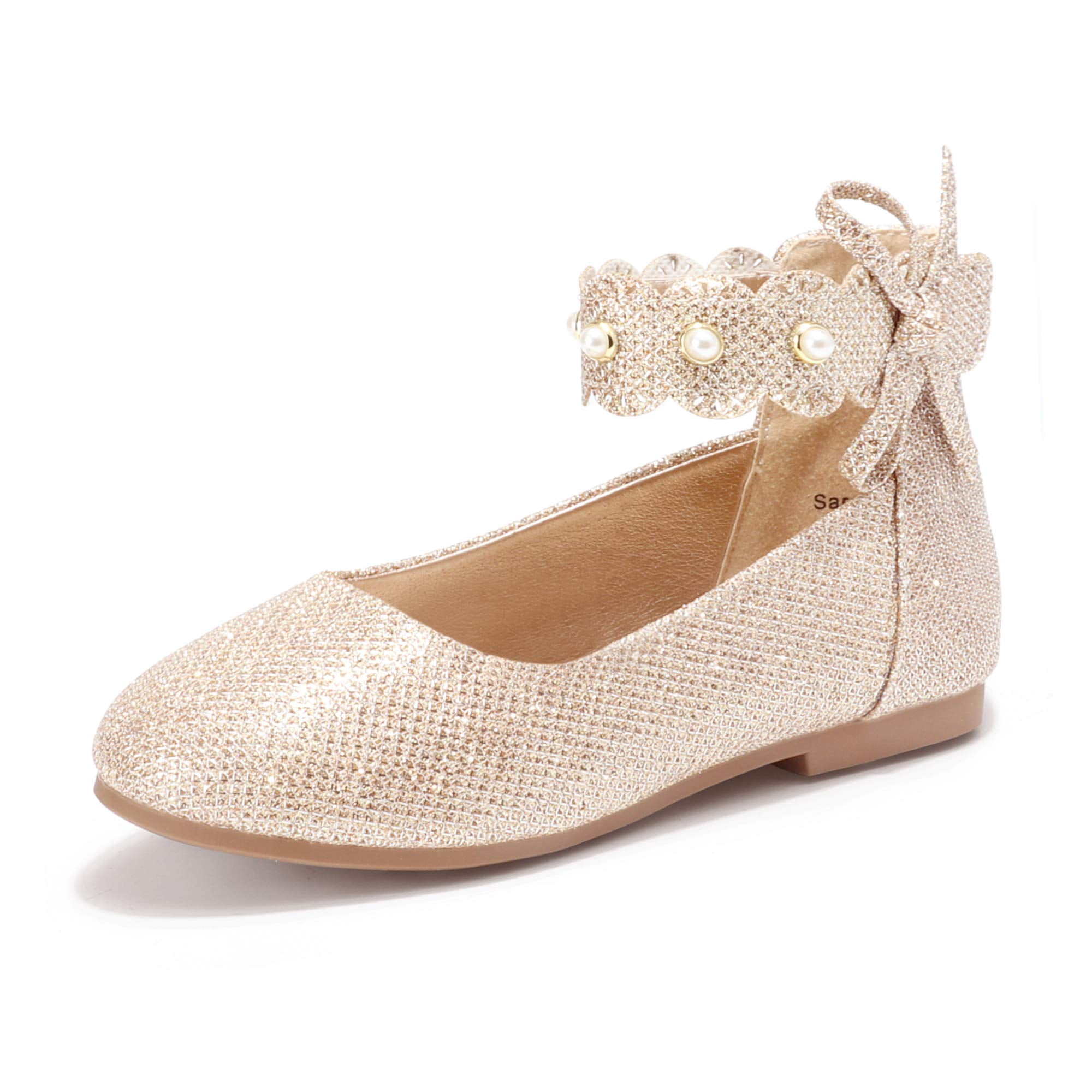 Pandaninjia - Zapatos De Vestir Para Niñas Con Flores Zapatillas De Ballet Doradas
