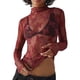 thumbnail image 1 of Blusa informal de malla sin forro con mangas largas y encaje para mujer, con estampados hermosos y transparentes, 1 of 5