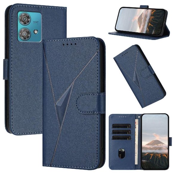 Funda Cartera Fibra de Carbono para Motorola Edge 40 Neo 5G con Soporte y Cierre Magnético Azul