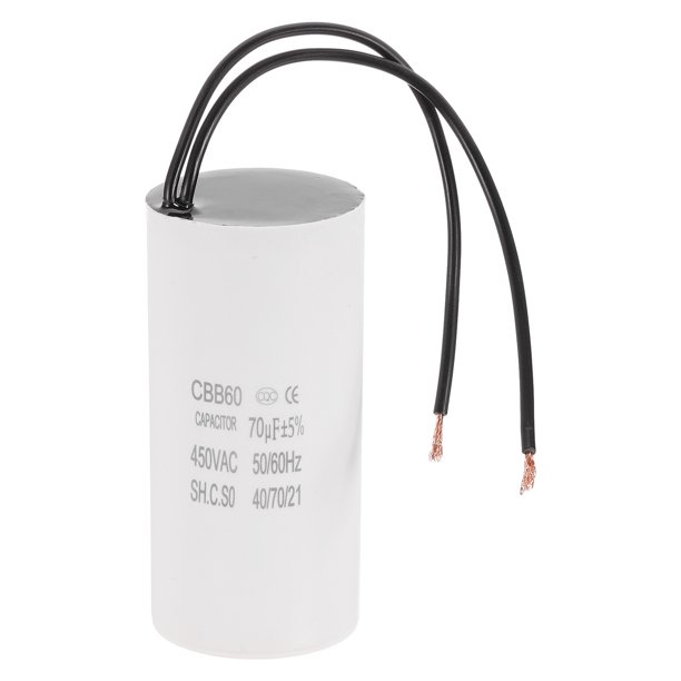 Condensador de Funcionamiento Uxcell 70uF CBB60, Condensador de Arranque con 2 Cables, Motor de Arranque AC 450V con Frecuencia de 50Hz/60Hz, Adecuado para Compresores de Aire Bombas, Blanco