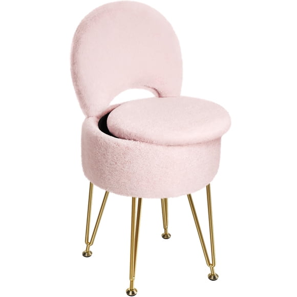 Taburete De Tocador Pequeño Con Respaldo Plegable Para Almacenamiento Rosa